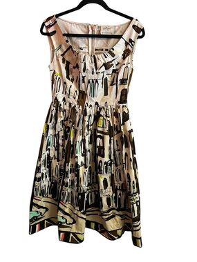 kate spade Cream Multicolor Cityscape Print Sleeveless Midi Dress